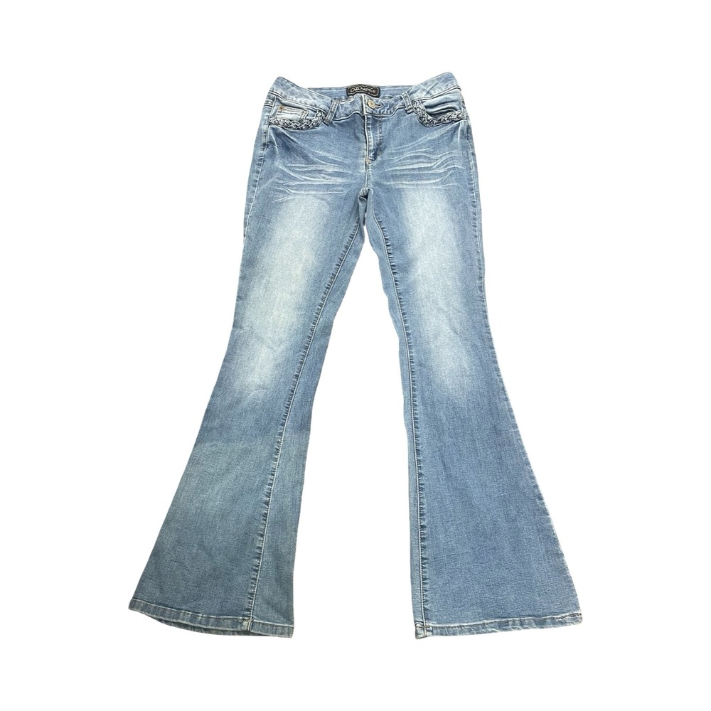 Cato Premium Contemporary Flare Jeans Light Wash Braided Pocket Blue Womens 8 - Picture 2 of 9
